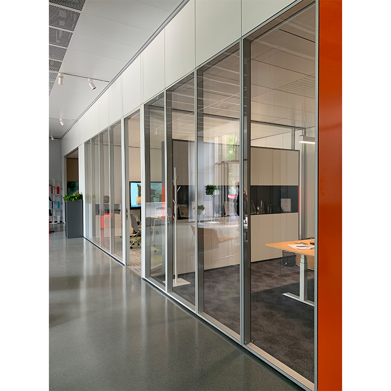 Double glass clear frame partition